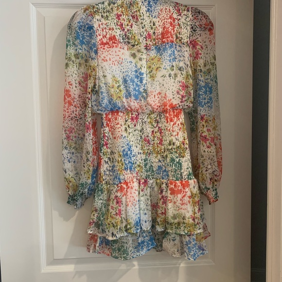 Aqua Floral Smocked Mini Dress - Picture 3 of 3